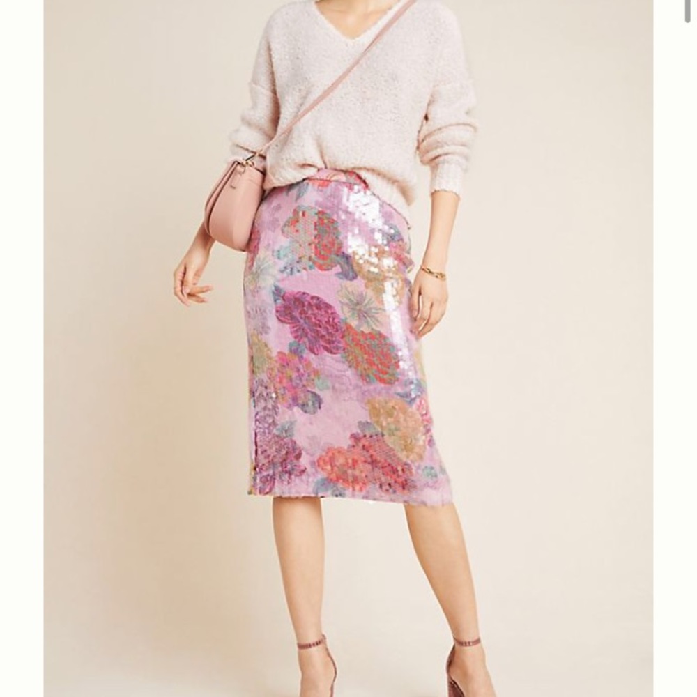 Paillette pencil skirt.